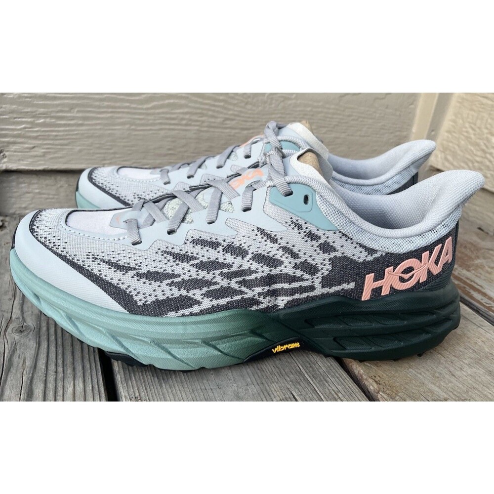 New! Hoka One One Speedgoat 5 Women’s 10B Trail Running Shoes Harbor Mist/Spruce - Picture 5 of 13